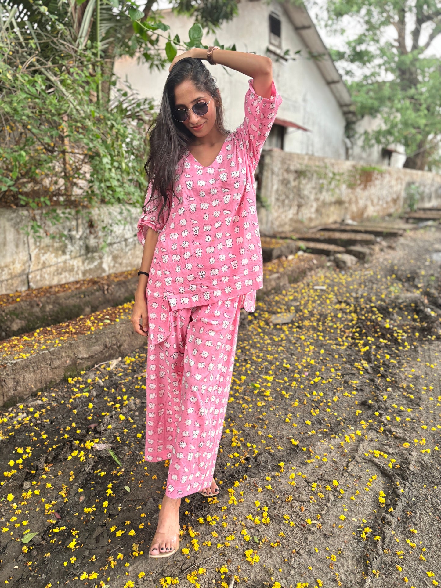 Luxury Short Coord Set -Vibrant Pink Premium Cotton Animal Print