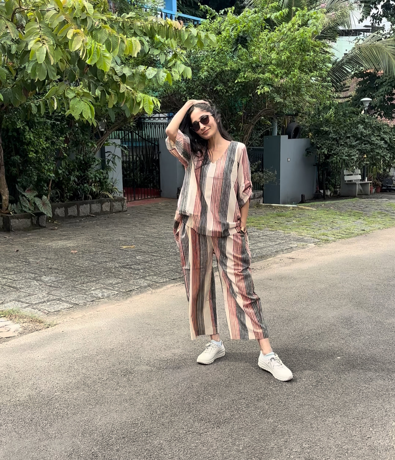 Luxury Short Coord Set - Ajrakh Striped Cotton