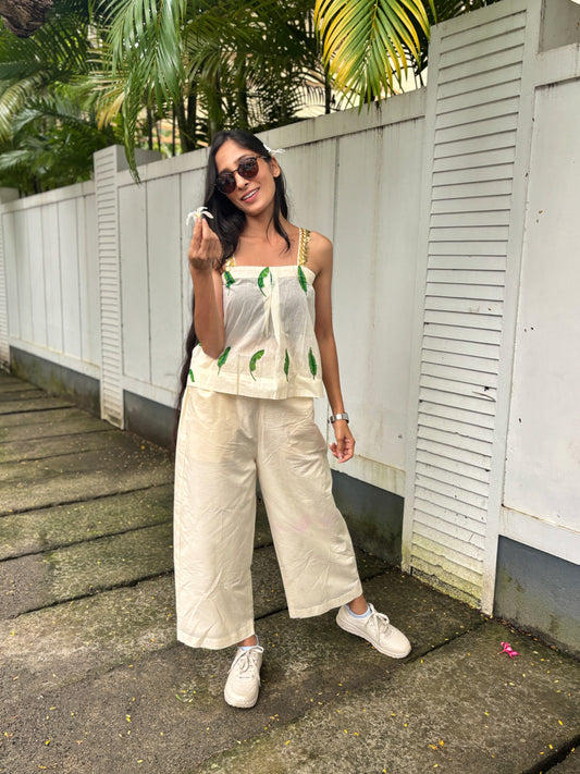 Anokha Strappy Ethnic Croptop - Leaf Motif Handloom Cotton