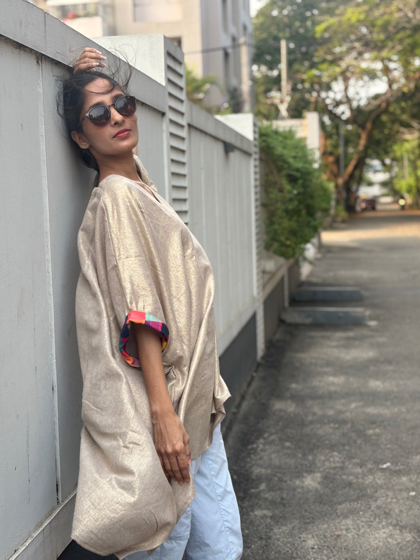 Anokha Shimmer Jute Caftan Dress with Multicolour Designer Cuff