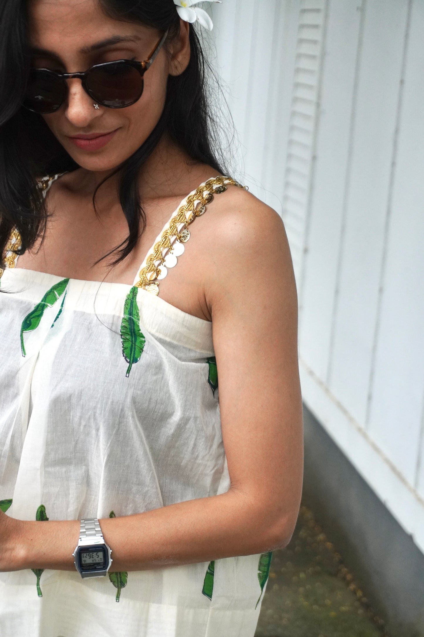 Anokha Strappy Ethnic Croptop - Leaf Motif Handloom Cotton