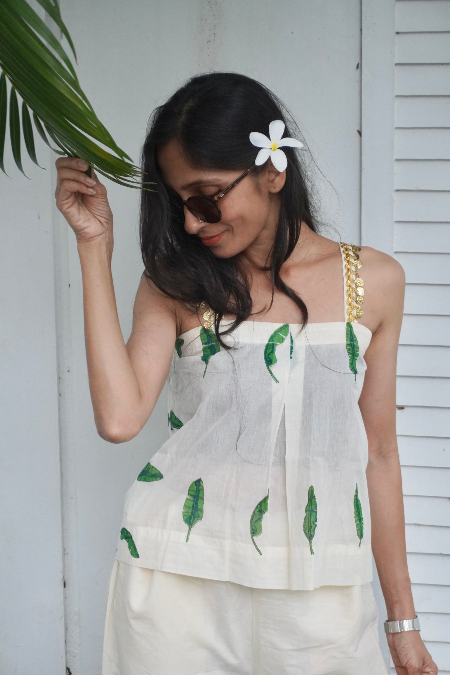 Anokha Strappy Ethnic Croptop - Leaf Motif Handloom Cotton