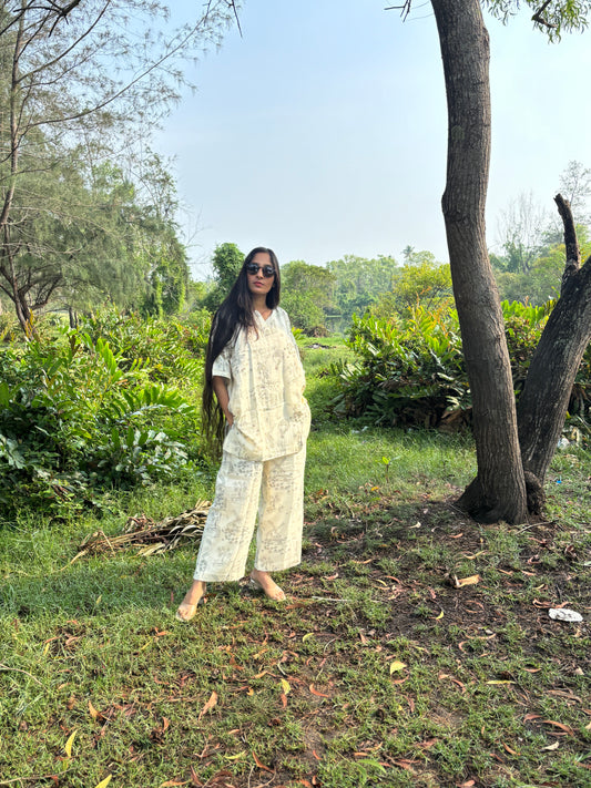 Luxury Offwhite Cotton Hemp Tunic Coord