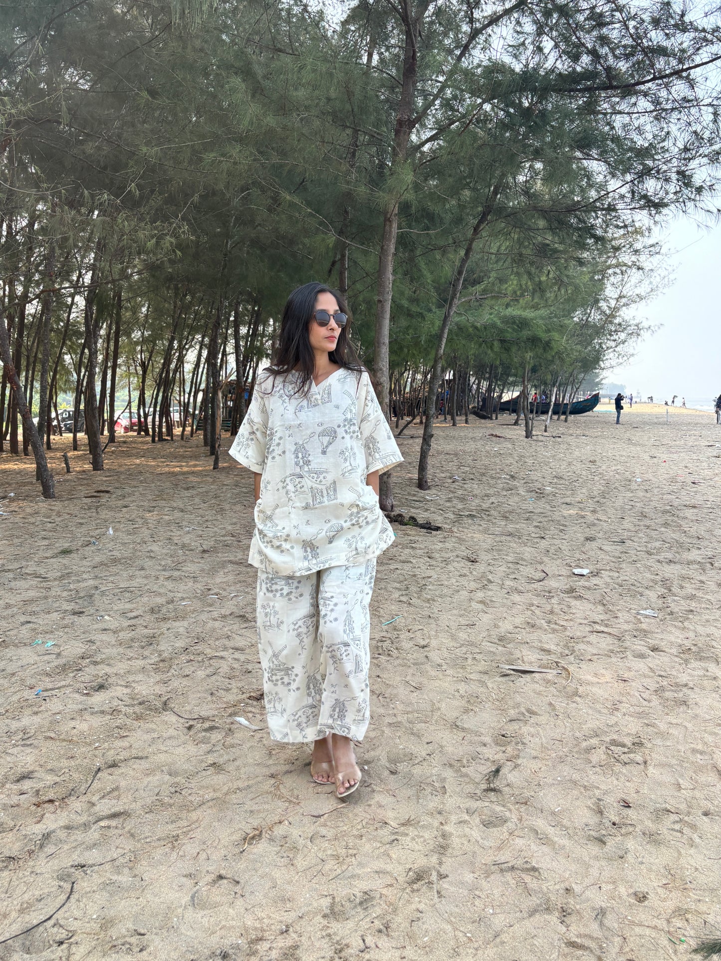 Luxury Offwhite Cotton Hemp Tunic Coord