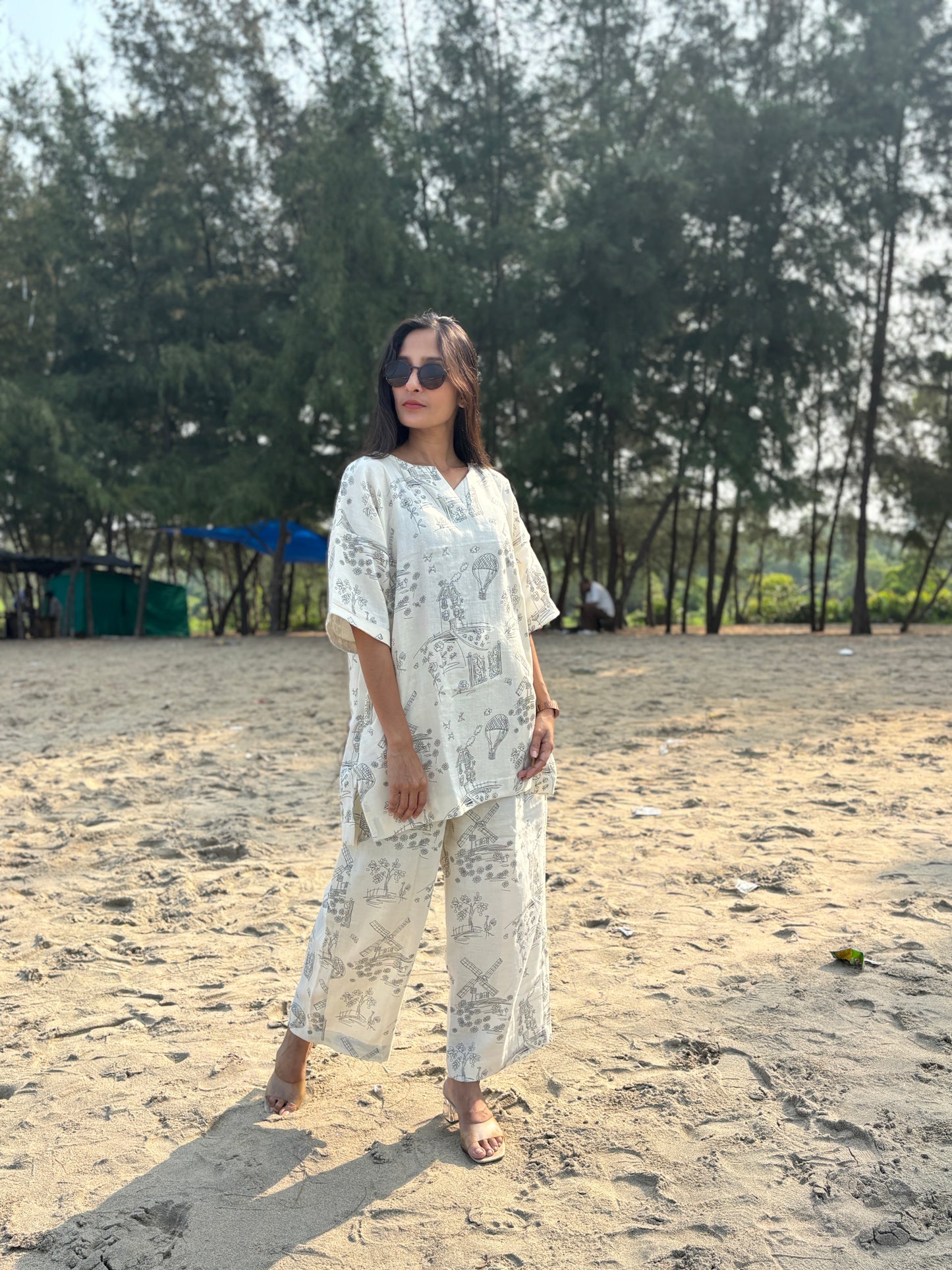 Luxury Offwhite Cotton Hemp Tunic Coord