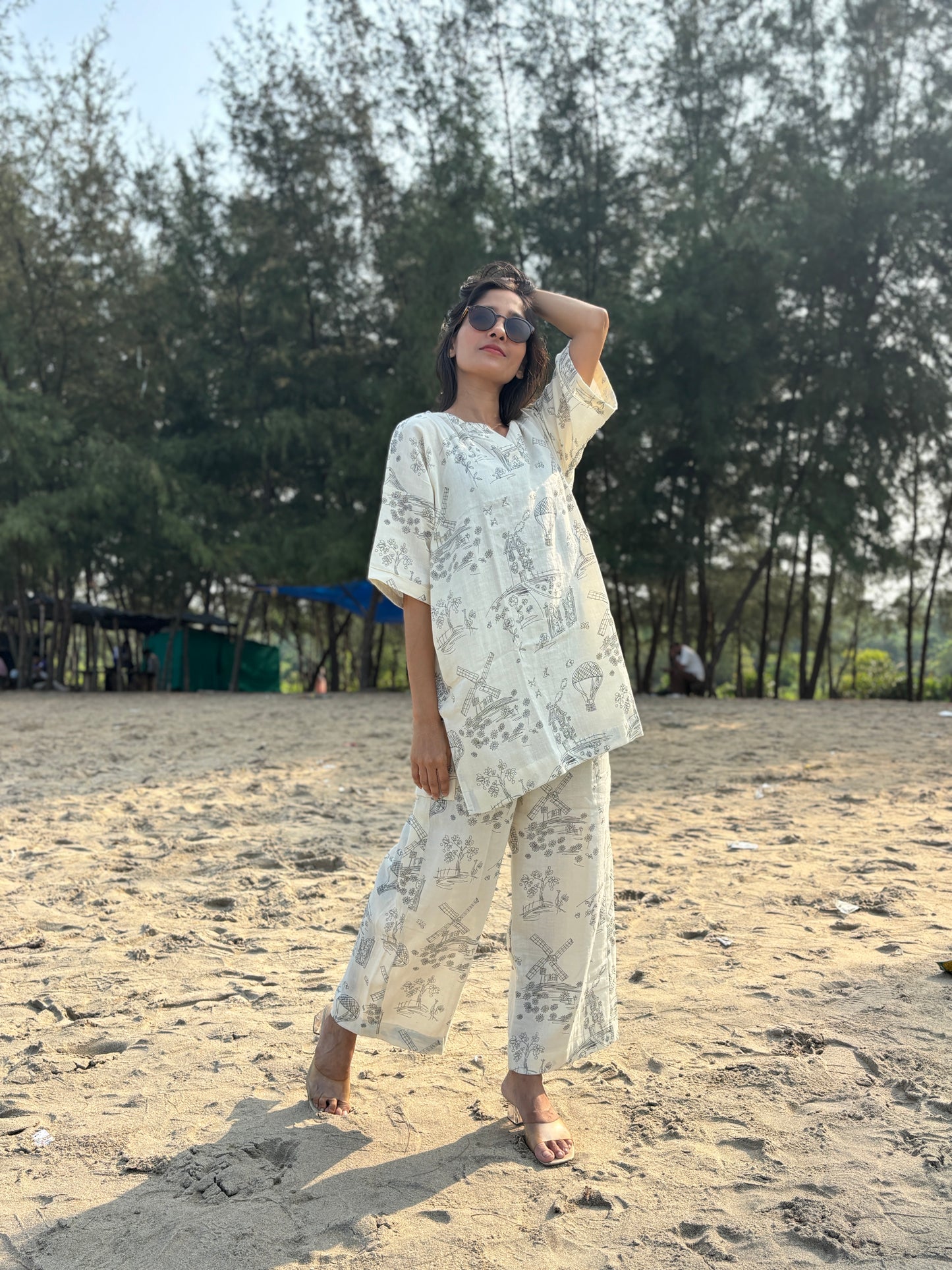 Luxury Offwhite Cotton Hemp Tunic Coord