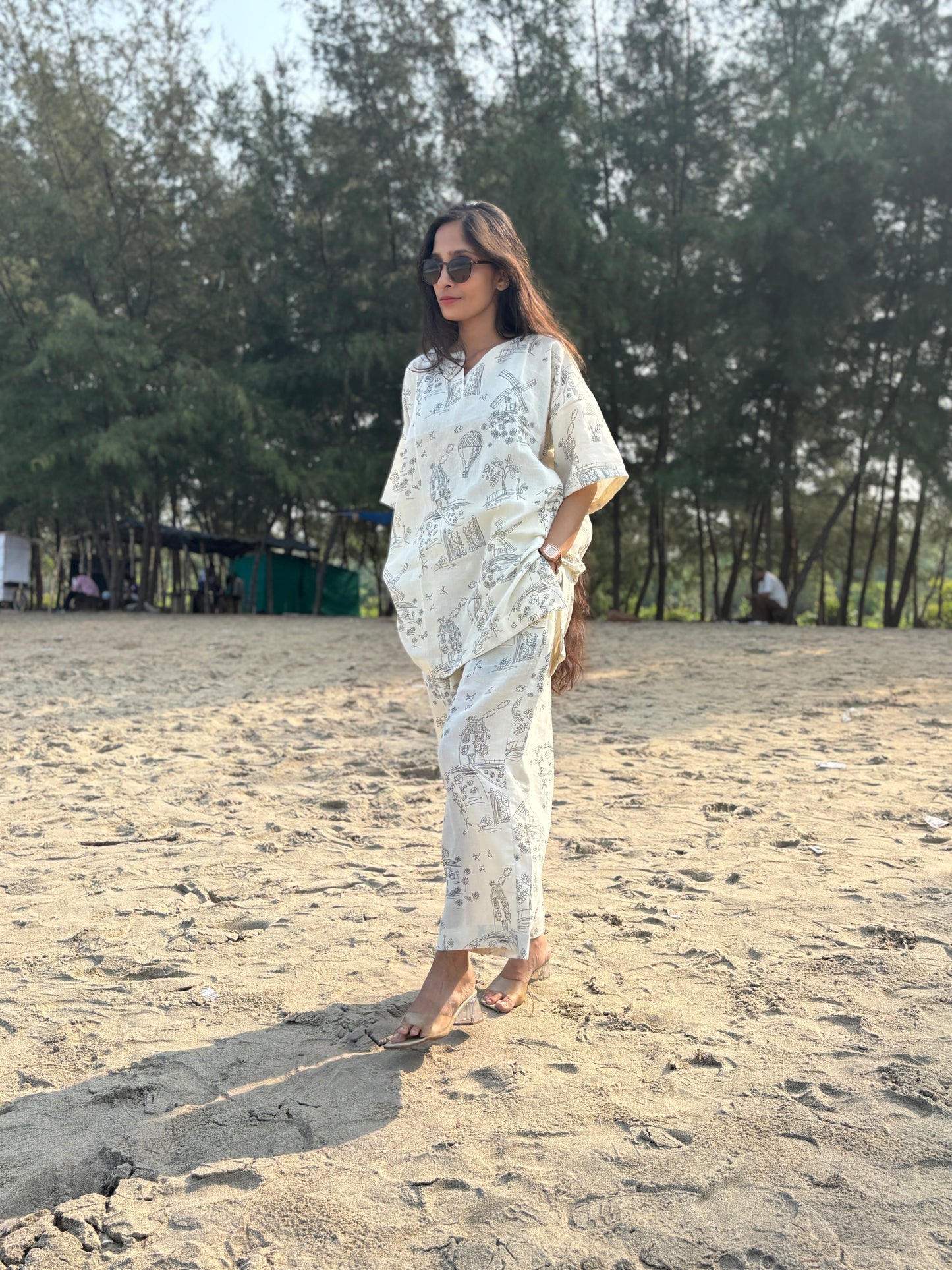 Luxury Offwhite Cotton Hemp Tunic Coord