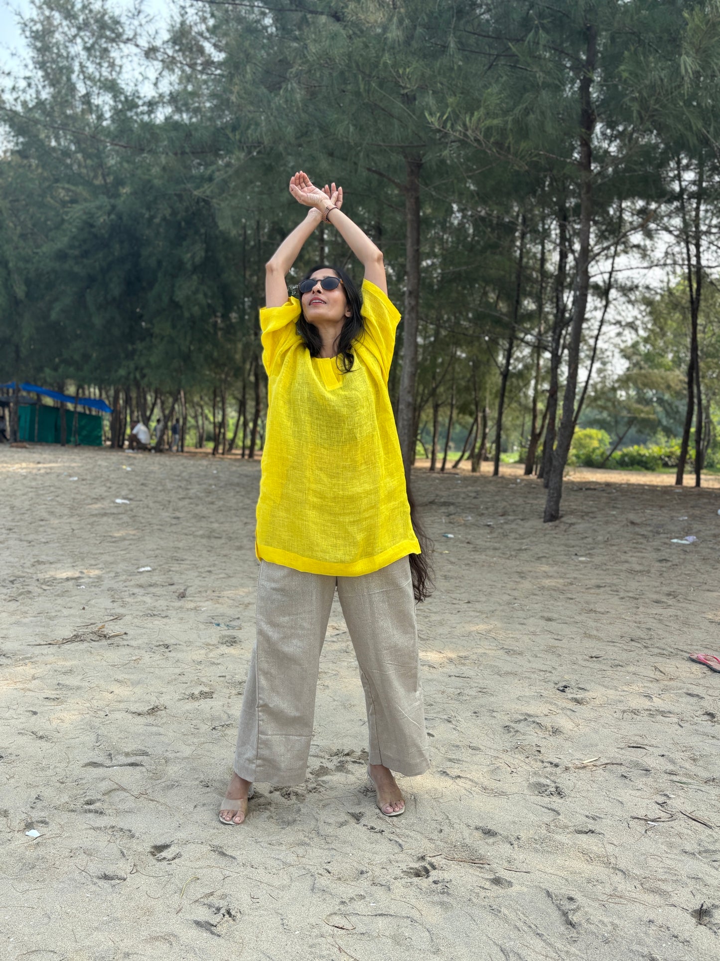 Luxury Sunlit Yellow Linen Tunic with Bottom