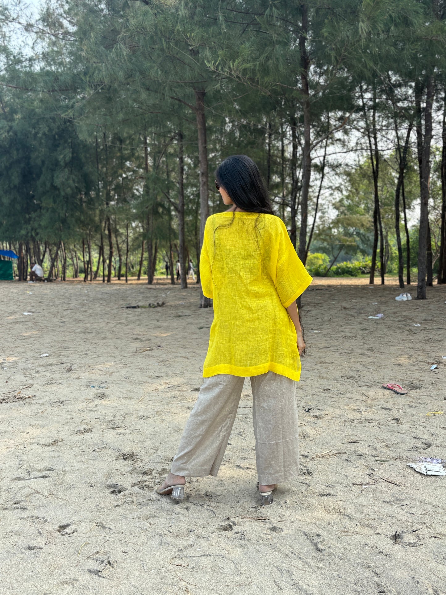Luxury Sunlit Yellow Linen Tunic with Bottom