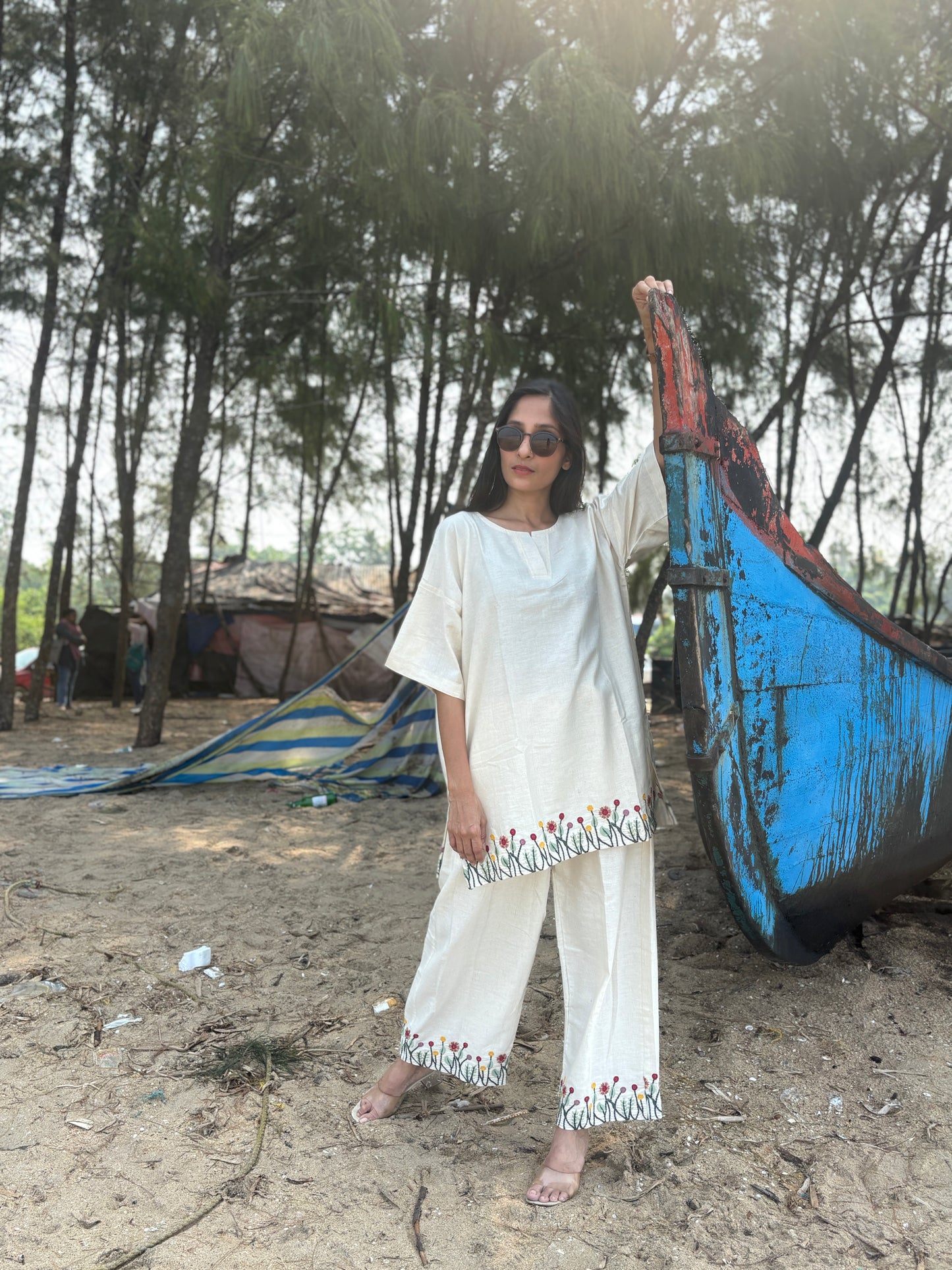 Luxury  Embroidered Khadi Cotton Oversized Coord