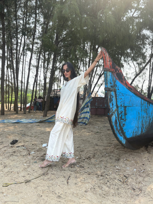 Luxury  Embroidered Khadi Cotton Oversized Coord