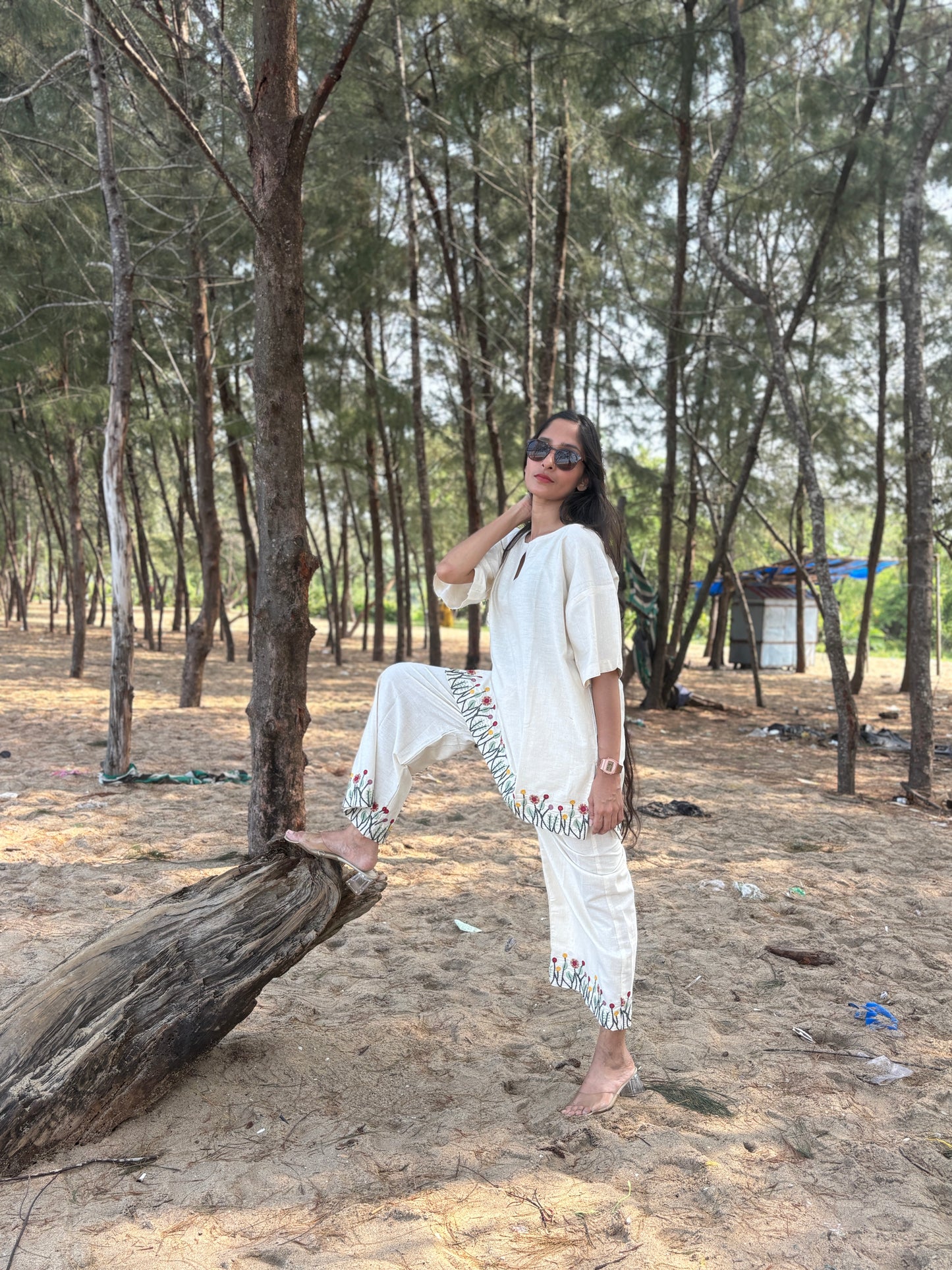 Luxury  Embroidered Khadi Cotton Oversized Coord