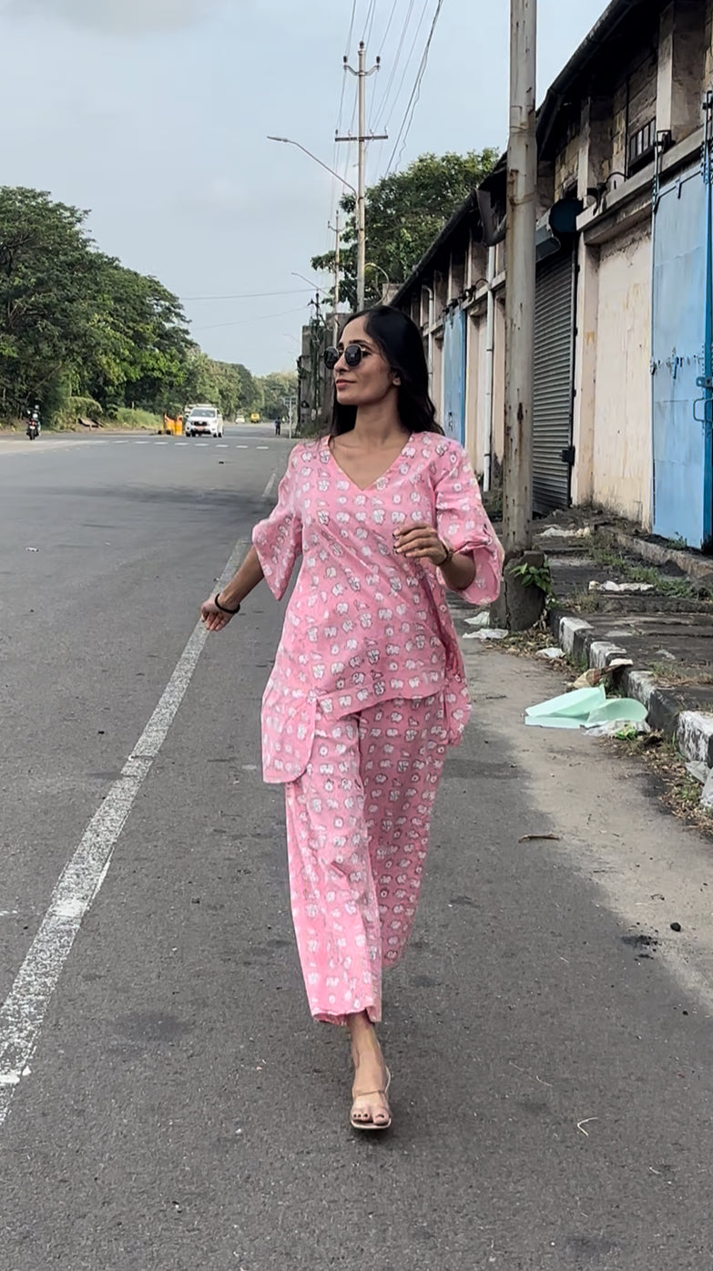 Luxury Short Coord Set -Vibrant Pink Premium Cotton Animal Print
