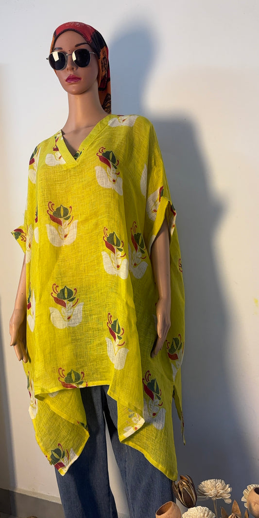 Anokha Linen Natural Print Caftan Dress