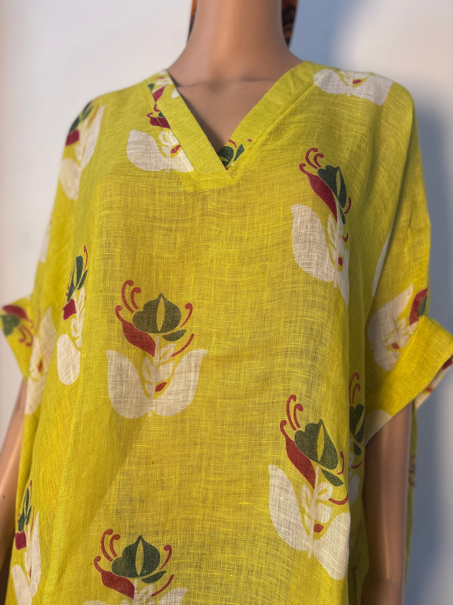 Anokha Linen Natural Print Caftan Dress