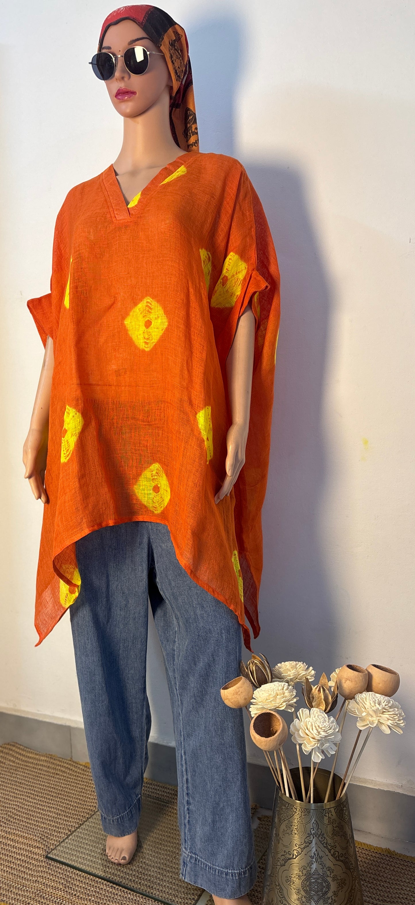 Anokha Linen Tie Dyed Caftan Dress