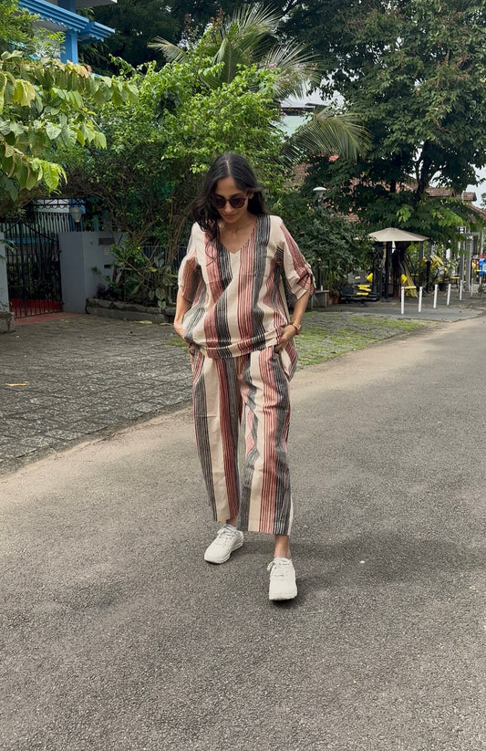 Luxury Short Coord Set - Ajrakh Striped Cotton