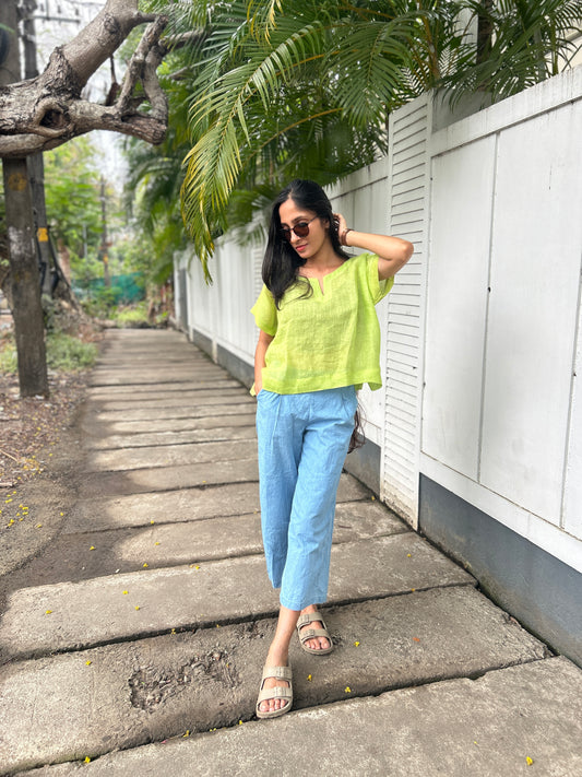 Luxury  Caftan Croptop - Mint Green Premium Linen