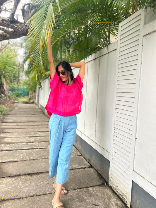 Luxury  Caftan Croptop - Hot Pink Premium Linen