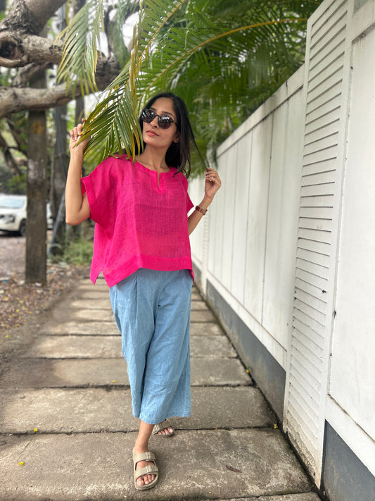 Luxury  Caftan Croptop - Hot Pink Premium Linen