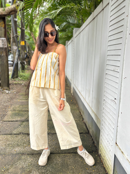 Anokha Strappy Ethnic Croptop - Golden Jacquard  Woven Handloom Cotton
