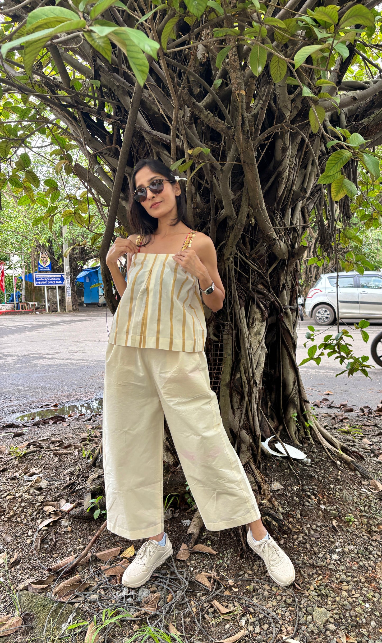 Anokha Strappy Ethnic Croptop - Golden Jacquard  Woven Handloom Cotton