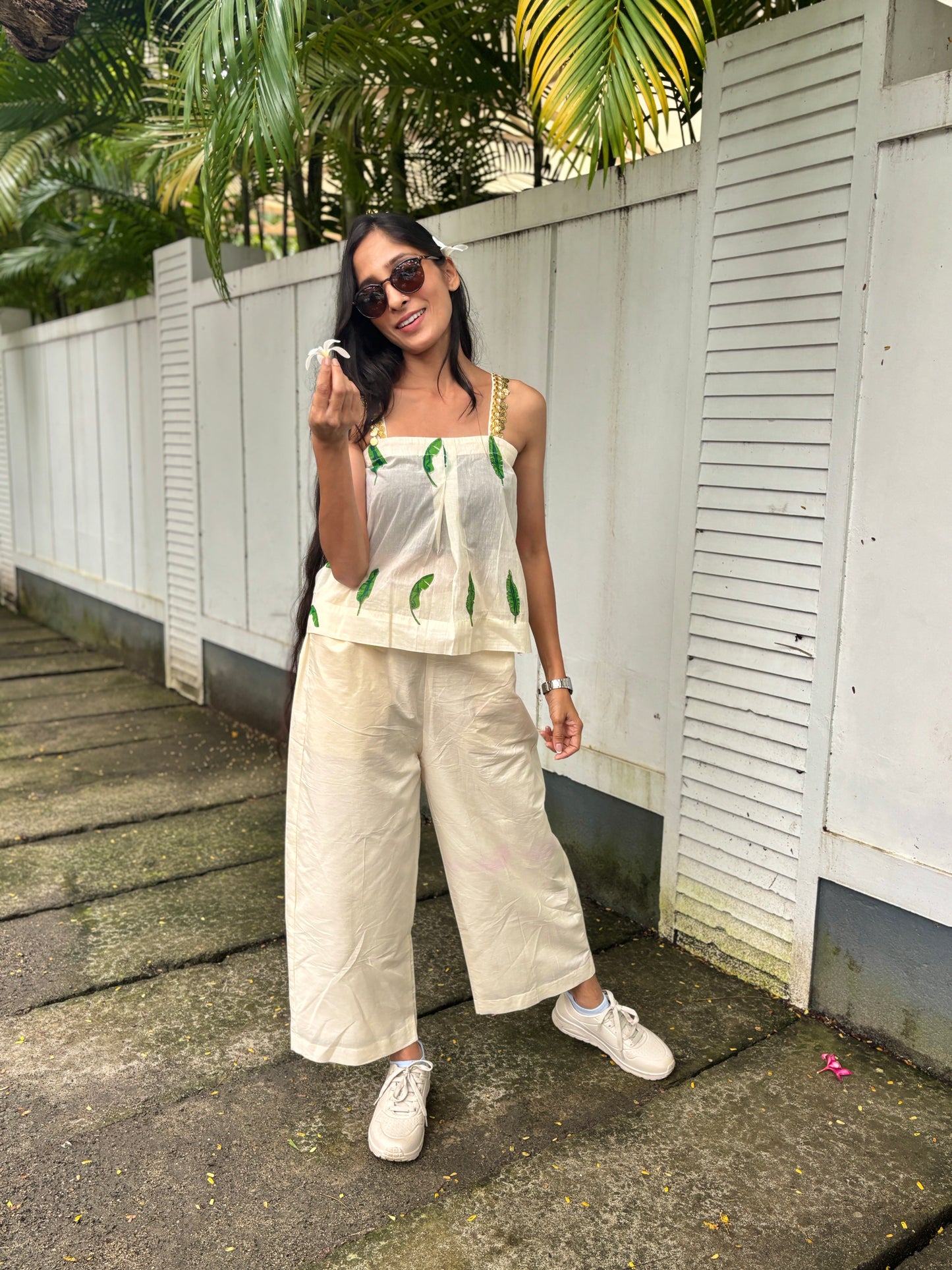 Anokha Strappy Ethnic Croptop - Leaf Motif Handloom Cotton