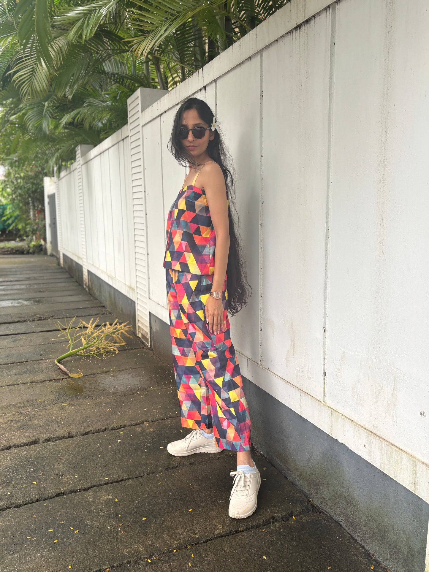 Anokha Strappy Ethnic Crop Top Coord - Geometric Design Multicolour Muslin Silk