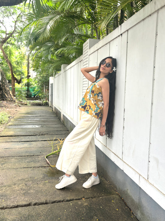 Anokha Strappy Ethnic Crop Top - Floral Multicolour Shimmer Viscose Rayon
