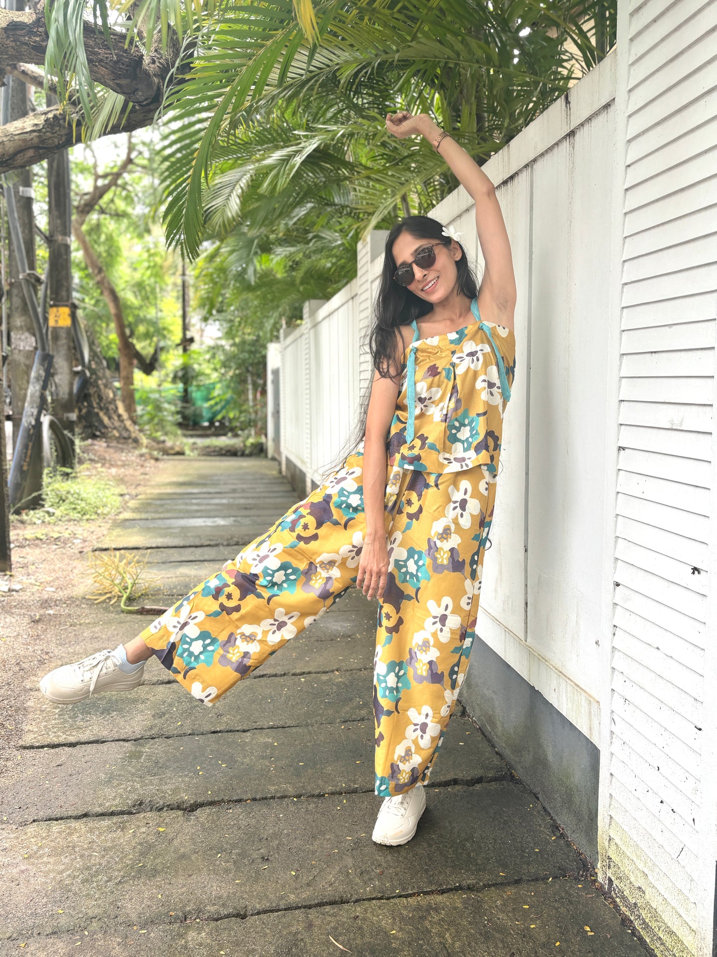 Anokha Strappy Ethnic Crop Top Coord - Floral Multicolour Shimmer Viscose Rayon