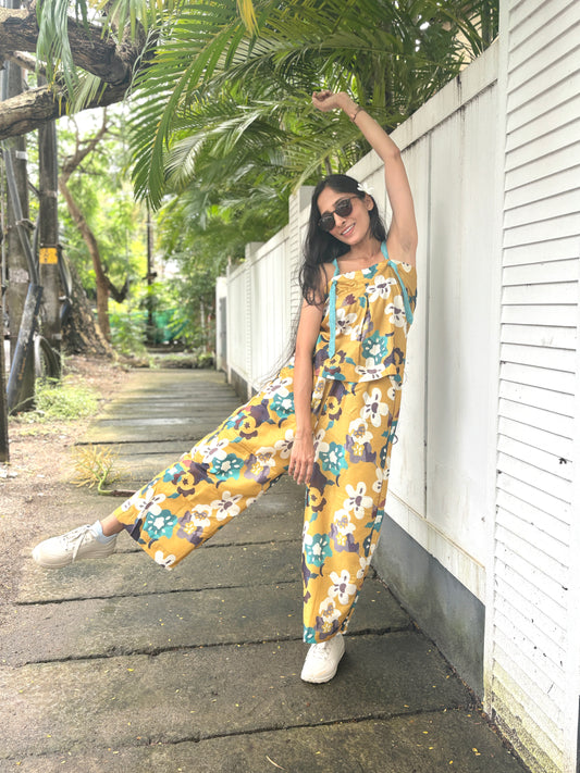 Anokha Strappy Ethnic Crop Top Coord - Floral Multicolour Shimmer Viscose Rayon