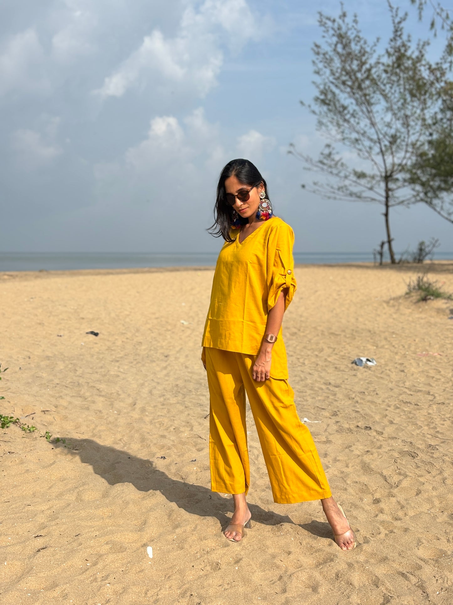 Luxury Short Coord - Mustard  Yellow Cotton Linen