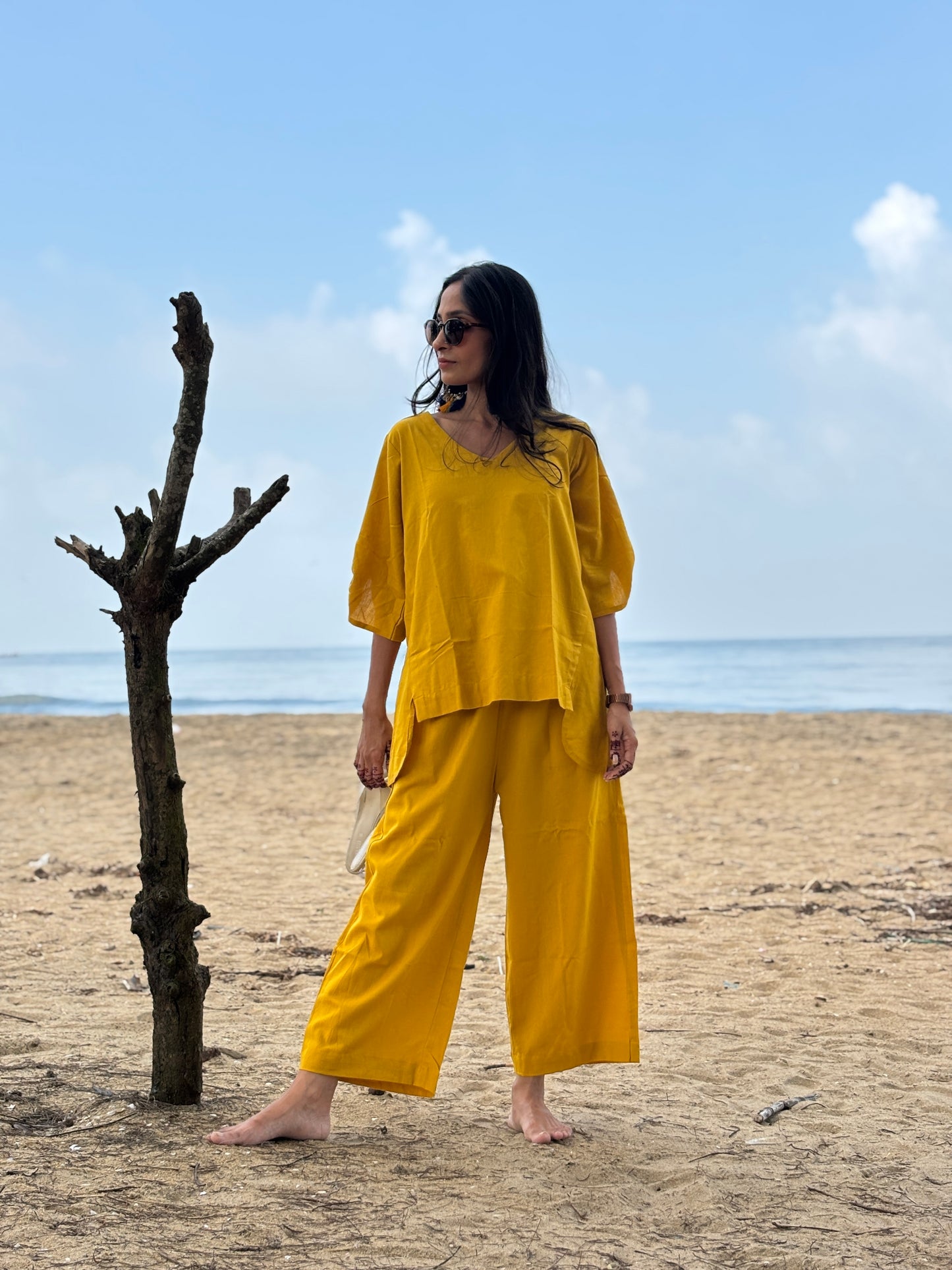 Luxury Short Coord - Mustard  Yellow Cotton Linen