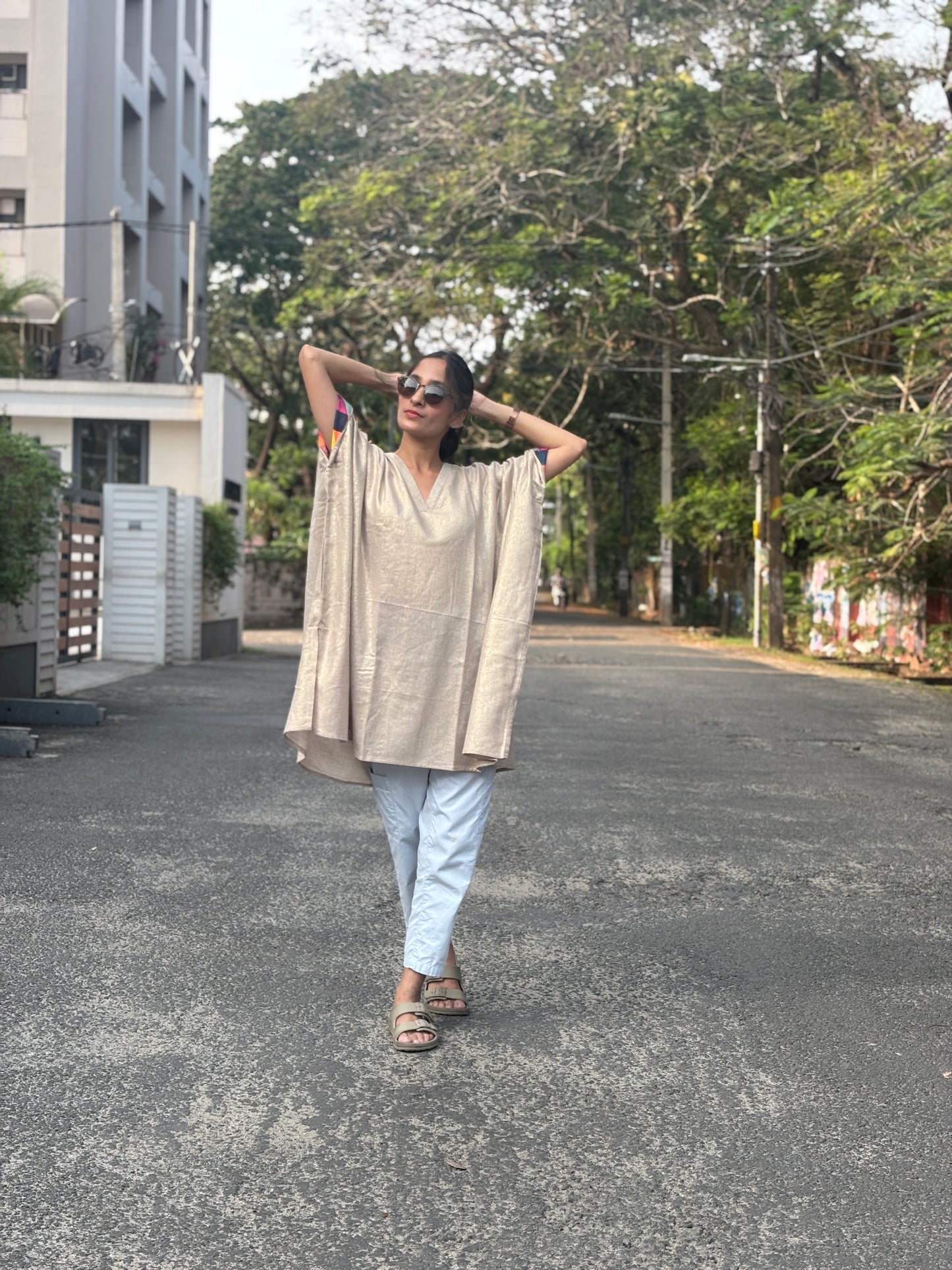 Anokha Shimmer Jute Caftan Dress with Multicolour Designer Cuff