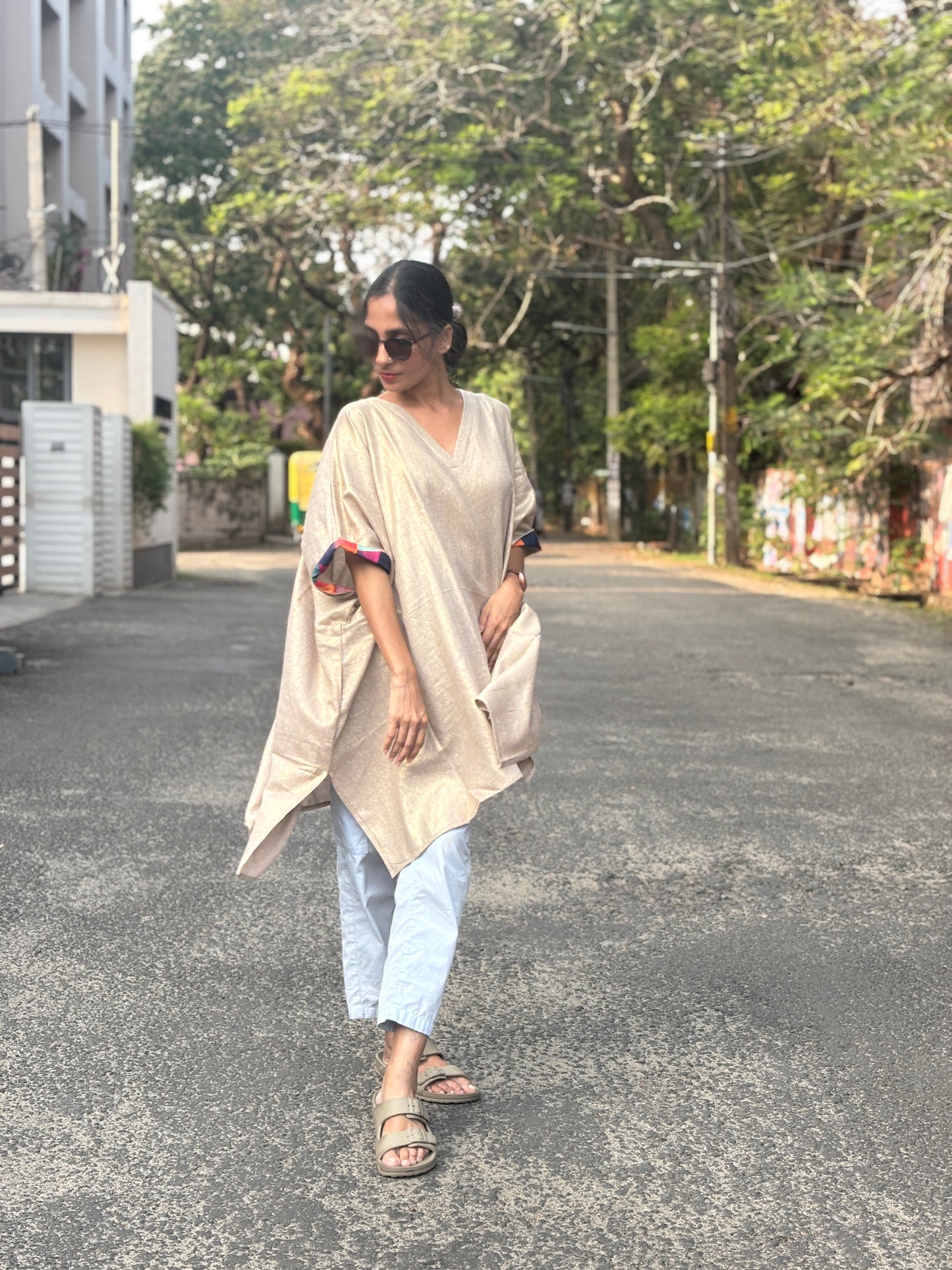 Anokha Shimmer Jute Caftan Dress with Multicolour Designer Cuff