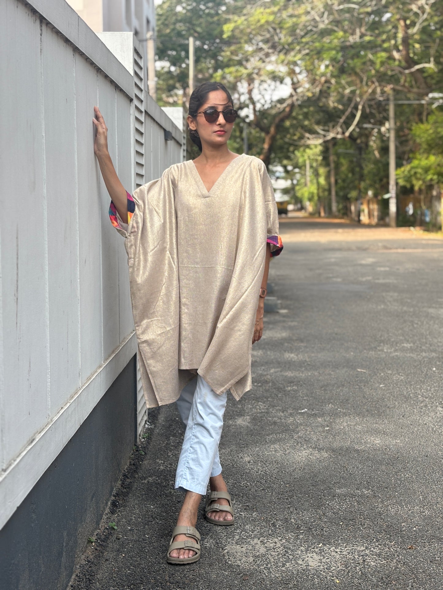 Anokha Shimmer Jute Caftan Dress with Multicolour Designer Cuff