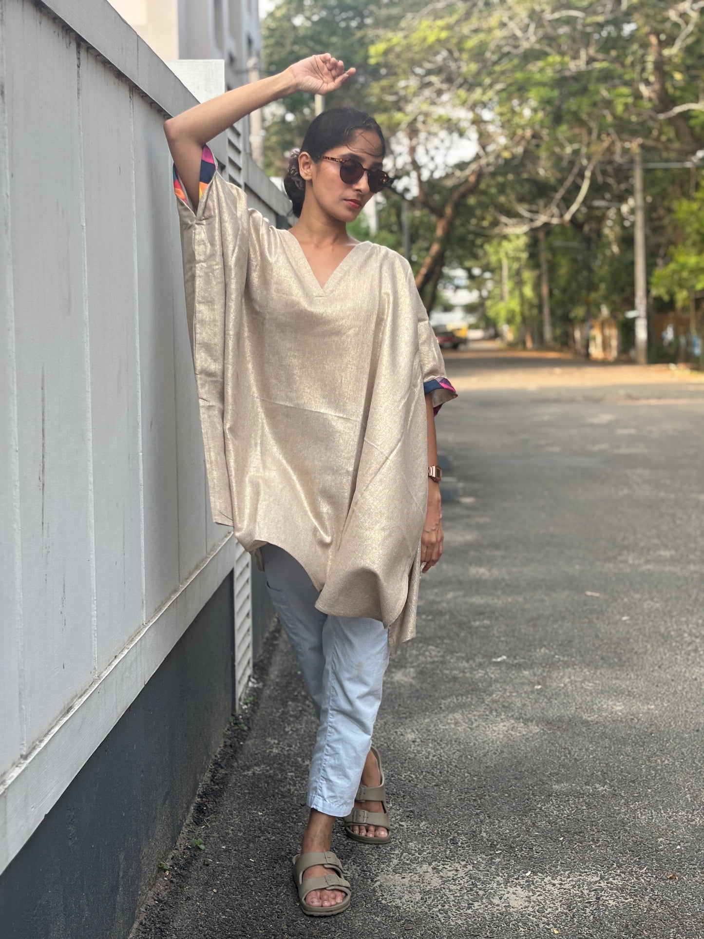 Anokha Shimmer Jute Caftan Dress with Multicolour Designer Cuff