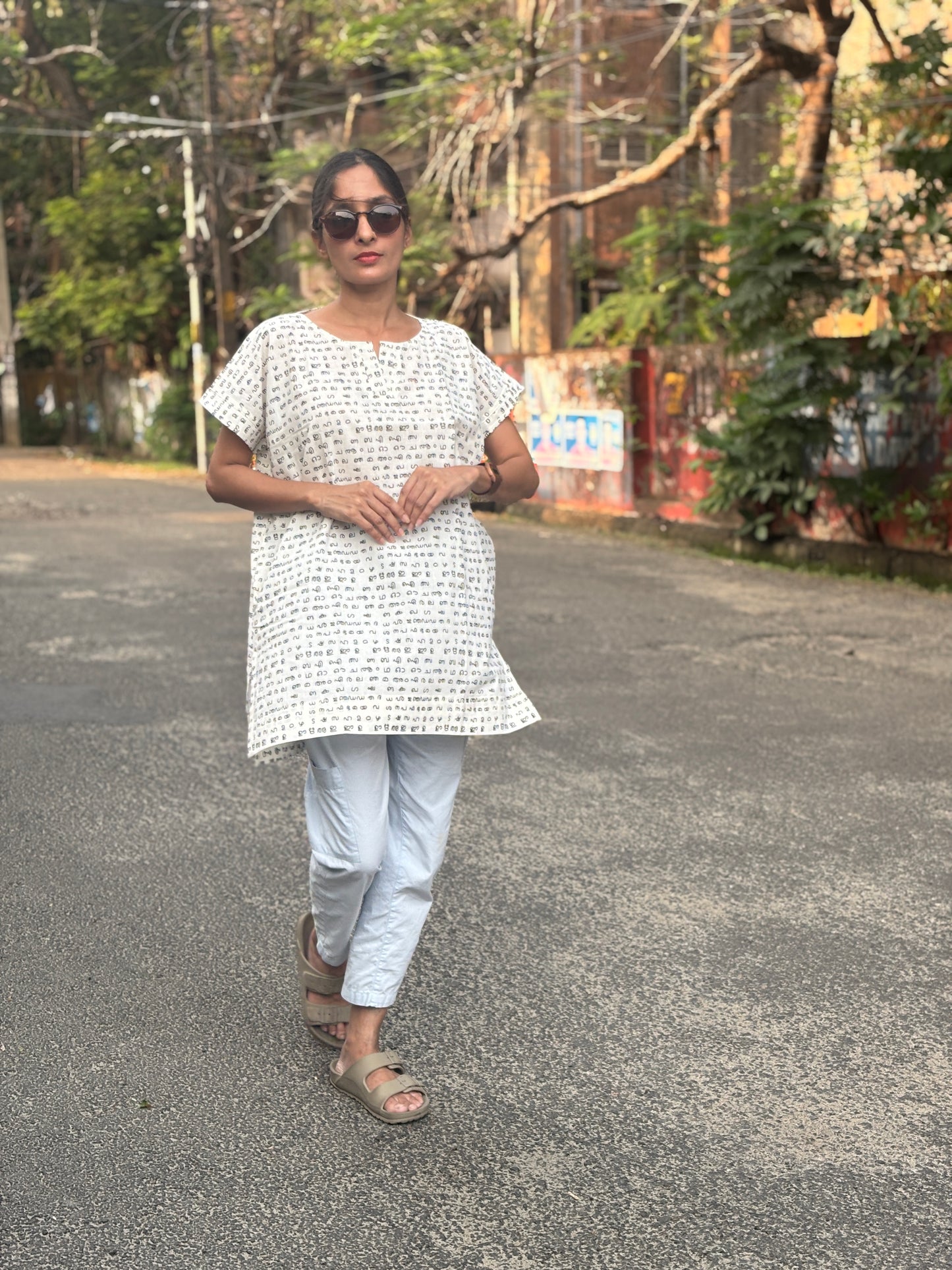 Luxury Medium Length Kaftan Dress - Black and White Kadha Fabric